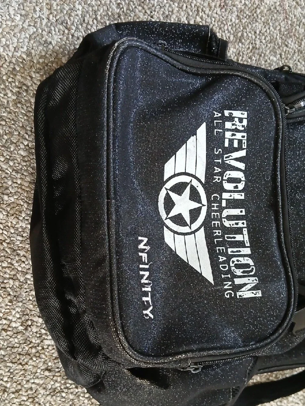 NFINITY Black Glitter Cheer Backpack with White Logos